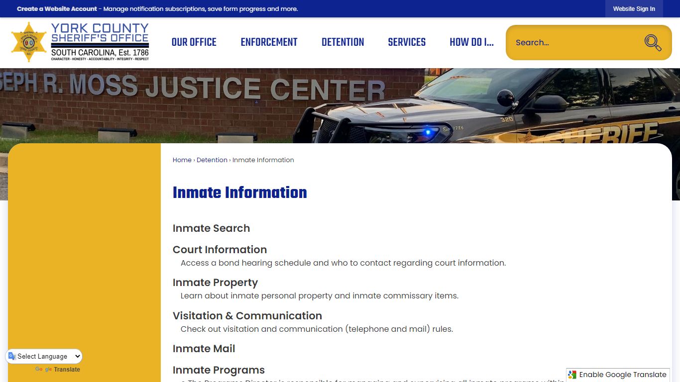 Inmate Information | York County Sheriffs, SC