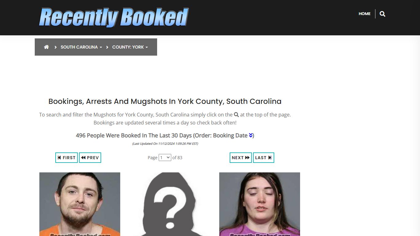 Bookings, Arrests and Mugshots in York County, South Carolina