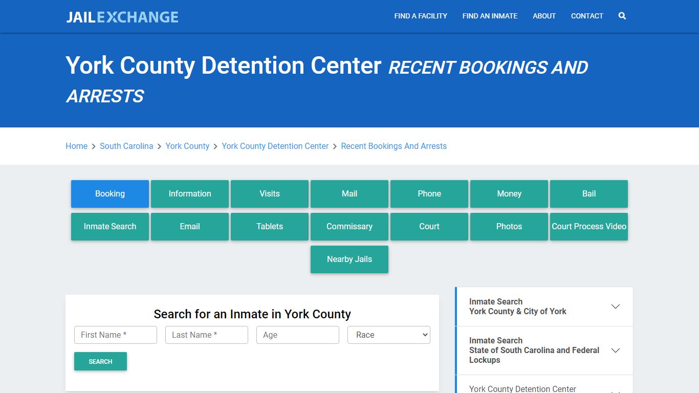 York County Detention Center Recent Bookings And Arrests - Jail Exchange